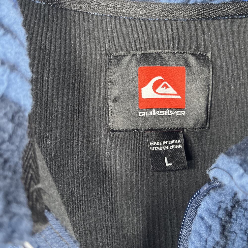 Quiksilver Sherpa Full Zip Sweatshirt Jacket Mens L Blue Plaid Warm Pockets New - Picture 6 of 14